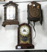 Clock Spares .A collection of wooden cased 19th Century & later mantle / wall clocks , largest