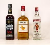 Three Sealed Bottles to include Captain Morgans Rum 70cl, Mount Gay Barbados Rum Eclipse 700ml and