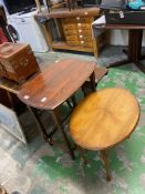 Two Occasional Tables, One with Sheraton Style Legs on Box Stretcher, the other Modern Veneered with