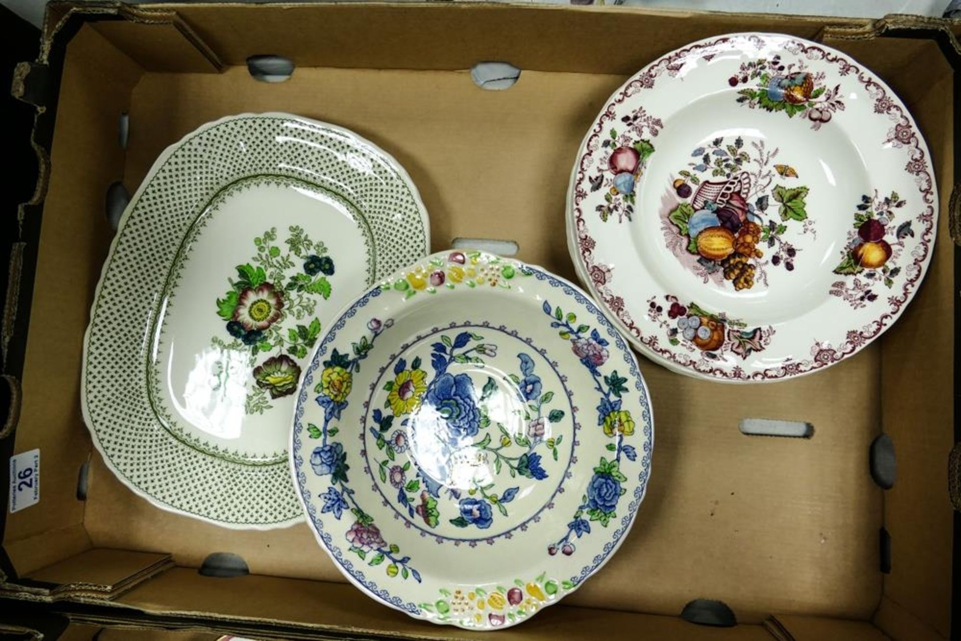 A collection of Masons pottery to include 6 x Fruit Basket patterned pasta dishes, Regency patterned