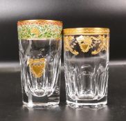 Two De Lamerie Fine Bone China heavily gilded Non Matching Tumblers with Bahrain Crest , specially