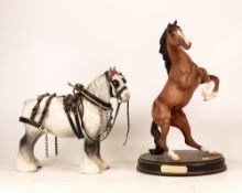 Two Beswick Horses, Spirit of the Wild together with Grey 818 Shirehorse with Reigns, reigns are