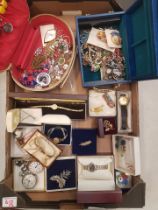 A large collection of vintage costume jewellery to include broches, watches, necklaces, pendants &