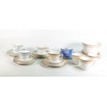 Wileman & Co trio's x 7 and slop bowl, Victoria shape patterns 3896 x3, 3892, 10551, Lily 10045,