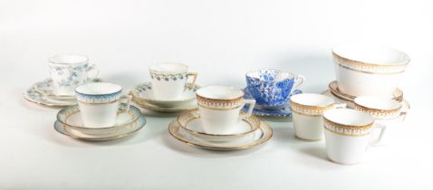 Wileman & Co trio's x 7 and slop bowl, Victoria shape patterns 3896 x3, 3892, 10551, Lily 10045,