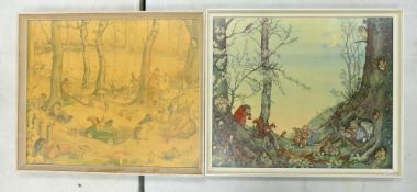Two Mid-century Framed Prints by Molly Brett in Painted White Frames. Height: 48.5cm Width: 56.