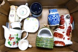 A mixed collection of items to include Large Staffordshire Dog, Gladstone China Teapot, Blue & White