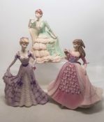 Three Coalport matt figurines - Victoria Gardens, Lady Caroline and First Waltz (3).