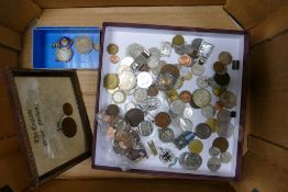 A collection of metal ware including 2 silver medals, pre decimal coins, foreign coins etc