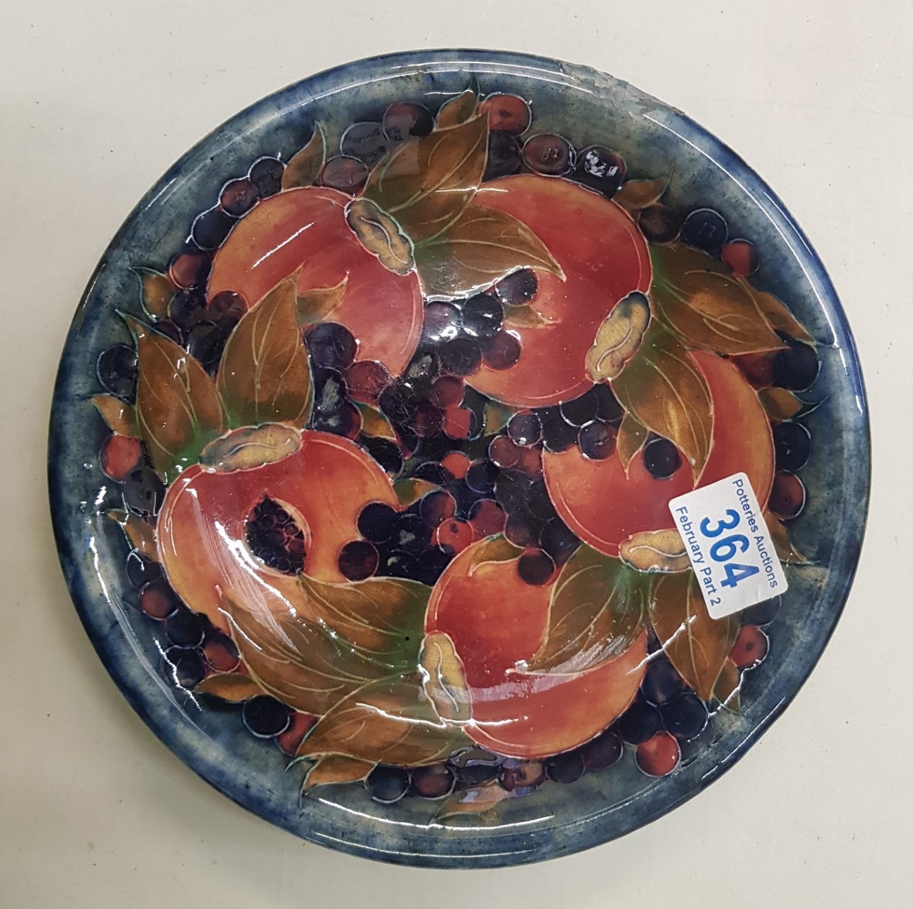 William Moorcroft Shallow Dish with Pomegranate design (a/f)