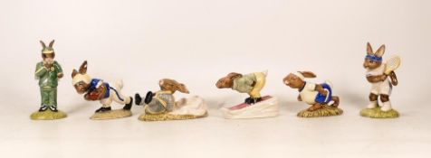 Royal Doulton Bunnykins figures to include -Downhill DB31, Ace DB42, Jogging DB22, Touchdown DB29,