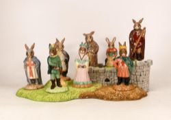 Royal Doulton Bunnykins Robin Hood series: stand, and figures, comprising Friar Tuck DB246, Prince