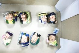Eight Miniature Royal Doulton Character Jugs to include Gondolier D6595, Ugly Duchess D5567, Capt