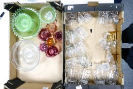 A mixed collection of glass ware to include tumbler, Cranberry Glass Art Deco Trifle bowl etc(2