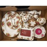 Royal Albert Old Country Roses pattern items to include an oval platter, 2 tier cake stand, 6