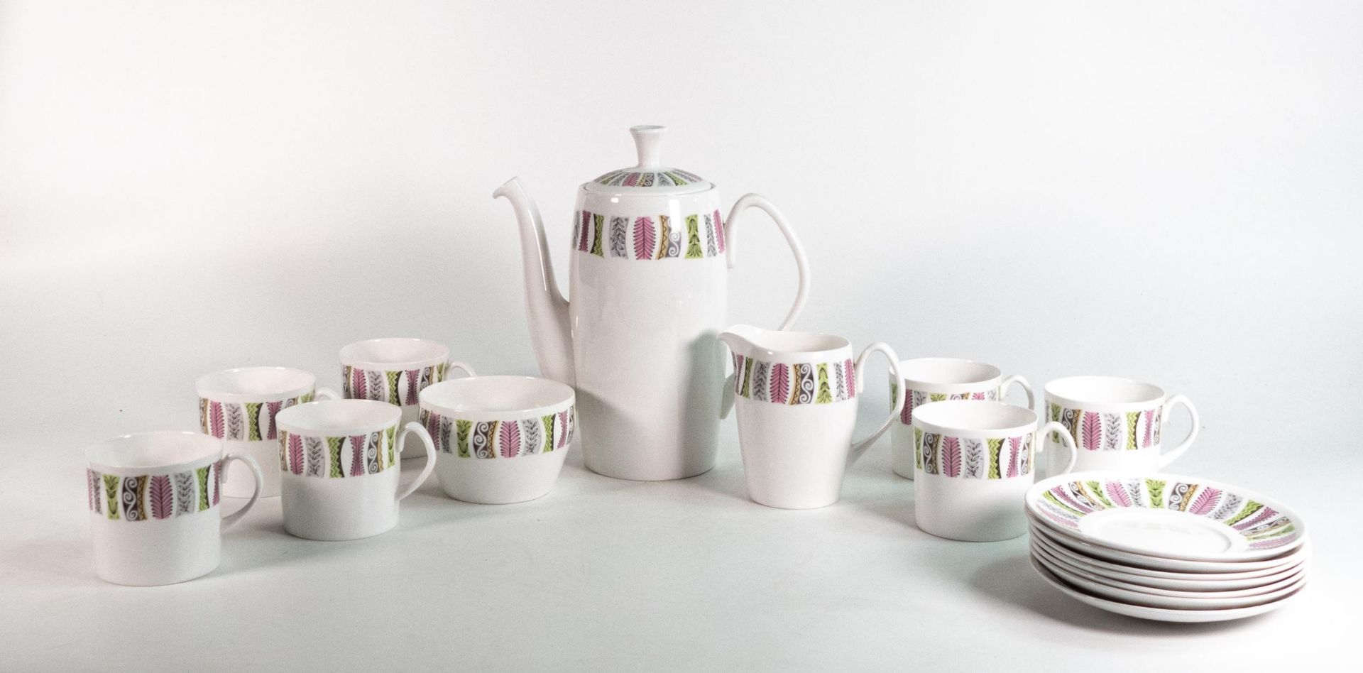 Shelley coffee set, Avon shape 14200 to include coffee pot, 7 cans & saucers, milk jug, sugar - Image 3 of 3