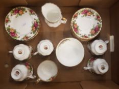 Royal Albert Old Country Roses pattern tea set consisting of 6 trio's, milk jug and open sugar