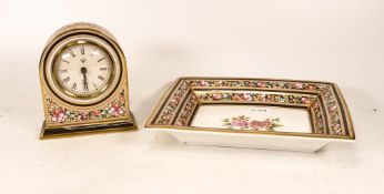 Wedgwood Clio Pattern Mantle Clock & Oblong Dish, height of clock 12cm(2)