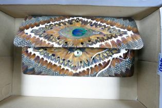 Unusual 1980's pheasant feather handbag & , in original box. Condition Report: In good order