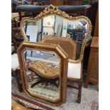 Two Modern Gilt Wall Mirrors, one with Crosshatch Border and Octagonal Glass, the other with