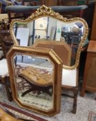 Two Modern Gilt Wall Mirrors, one with Crosshatch Border and Octagonal Glass, the other with
