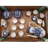 Blue and white coffee set to include 12 coffee cups and saucers, coffee pot, cream and sugar (1