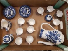 Blue and white coffee set to include 12 coffee cups and saucers, coffee pot, cream and sugar (1