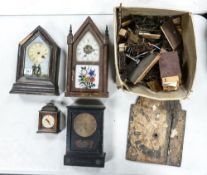 Clock Spares. A collection of wooden cased 19th Century & later mantle clocks & spares, largest 36cm