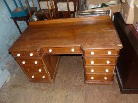 A Victorian Pedestal Desk with Ceramic Handles (one missing) Height: approx. 75cm Length: approx.