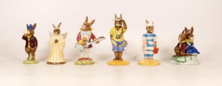 Royal Doulton Bunnykins figures to include Sleigh Ride Db4, Rise & Shine Db11, Mr Bunnybeat Db14,