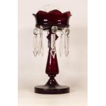 Ruby Glass Mantle Lustre with Cut Glass Crystal Droppers, height 27cm