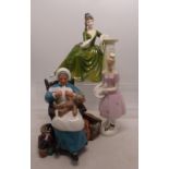 Royal Doulton character figure Nanny HN2221 together with Columbine HN2185 and 2nds figure Secret