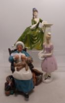 Royal Doulton character figure Nanny HN2221 together with Columbine HN2185 and 2nds figure Secret