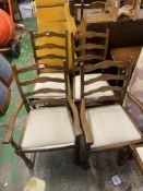 Set of 6 upholstered ladder-back dining chairs (4 +2 carvers).