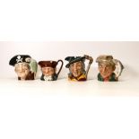 Royal Doulton Small Character Jugs Long John Silver , Old Charley , The Poacher & Rip Van Winkle(4)