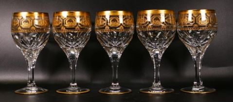 Five De Lamerie Fine Bone China heavily gilded White wine glasses, specially made high end quality