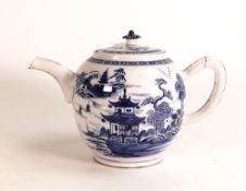 Chinese blue & white tea pot, 19th century or earlier. Firing or stress crack to top of handle.