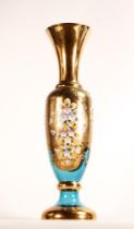 A 20th century Bohemian Cobalt blue glass vase with gilt and enamel flower overlay, height: 35cm