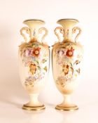 Carltonware Ivory Blushware twin handled Baluster vases in the Ragged Robin pattern with gilt