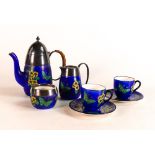 Royal Doulton Expresso coffee set for two. Pewter tops to coffee pot, milk jug & sugar bowl. Pattern