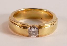 18ct gold band ring set with solitaire diamond, approx .50ct, ring size P/Q, 11.3g.