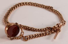 9ct gold single Albert watch chain with contemporary 9ct gold & hardstone swivel fob. Well