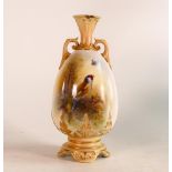 Royal Worcester hand painted bud vase. Painted with Songbirds by E. Barker. Damage to base and