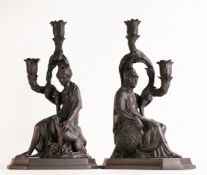 Wedgwood & Bentley limited edition black Basalt figural candlestick depicting Diana and Minerva.