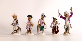 A Collection of Meissen or similar Monkey Band figurines. (5)