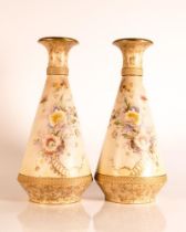 Carlton ware Ivory Blushware pair of tapering vases in the Arvista pattern with gilt relief-