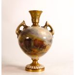 Royal Worcester hand painted vase of globular form. Painted with Highland cattle by Harry Stinton.