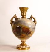 Royal Worcester hand painted vase of globular form. Painted with Highland cattle by Harry Stinton.