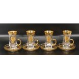 Four De Lamerie Fine Bone China heavily gilded Arabic style coffee cups & saucers, specially made