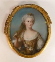 European School female pastel portrait of a lady with floral sash. Height: 41cm Width: 35.5cm Damage